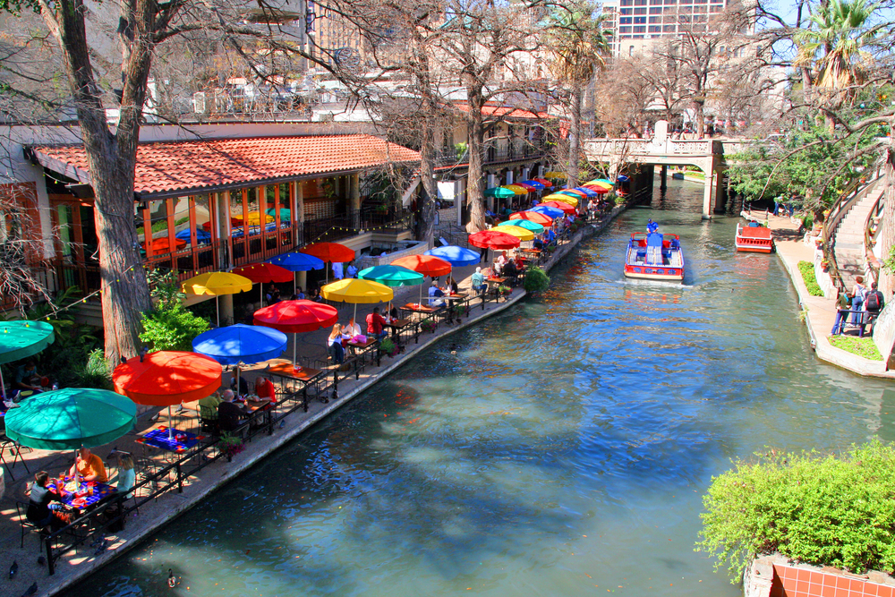 the San Antonio riverwalk and its many colorful sites
